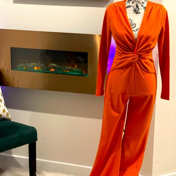 Pants - Orange Deep V Jumpsuit